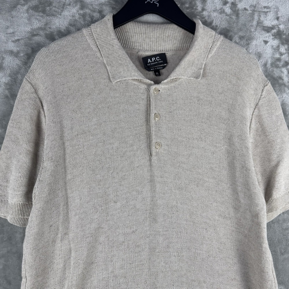 A.P.C. Linen Blend Polo Shirt Beige Mens XL Utility Outdoor Luxury Designer